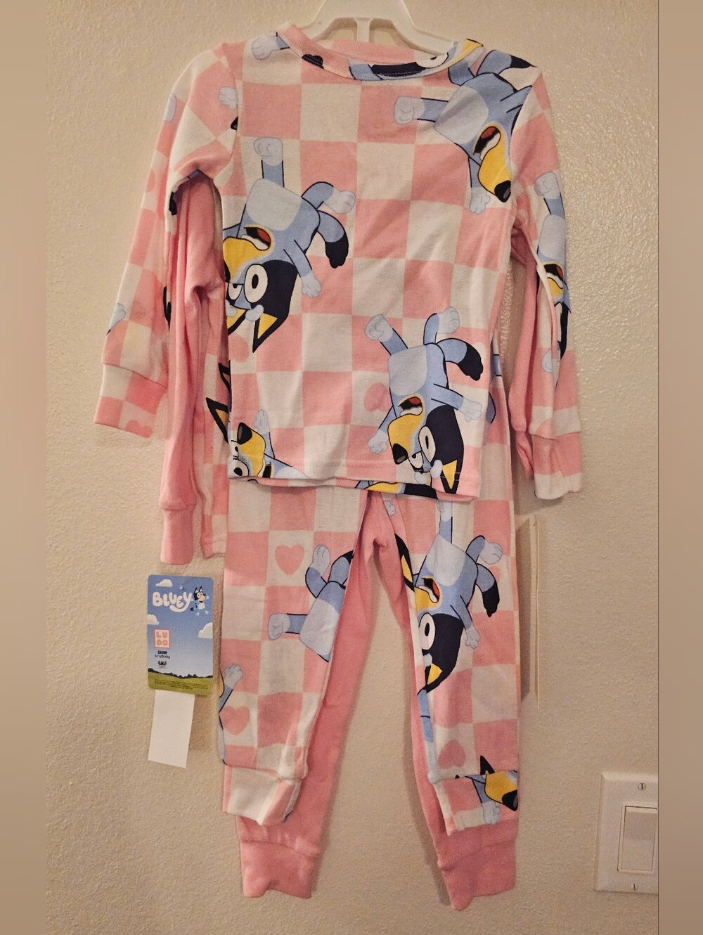 NWT Bluey Toddler Girls Pink Checkerboard 4pc Pajama Set Size 4